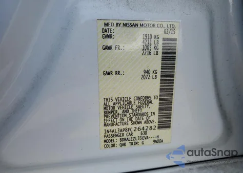 2015 Nissan Altima 2.5 из США, поврежденный, VIN 1N4AL3AP8FC264282